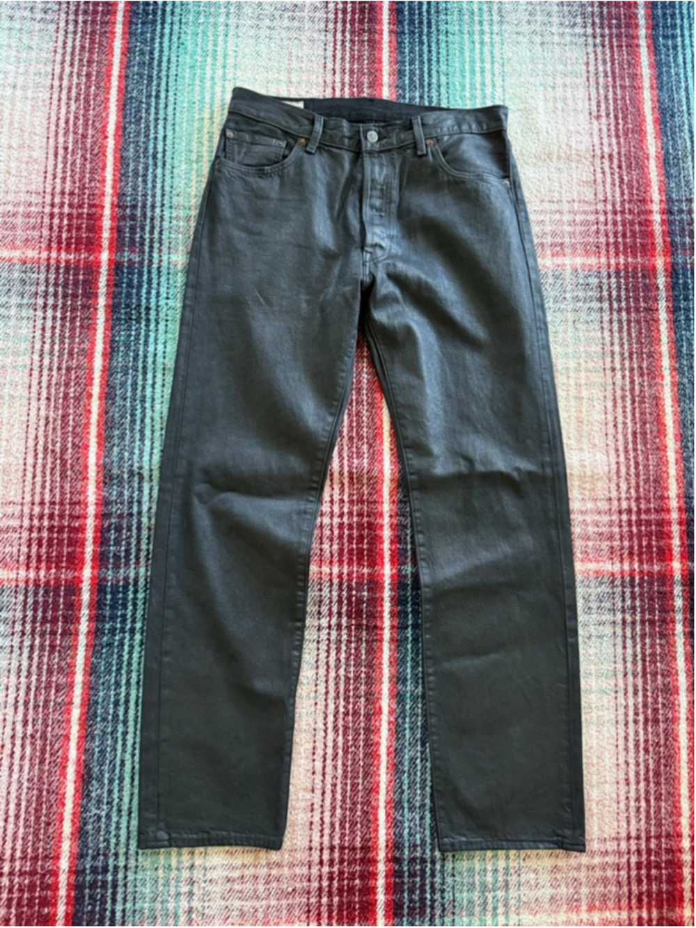 Levi's 501 Black Wax Coated Straight Jeans 34x32